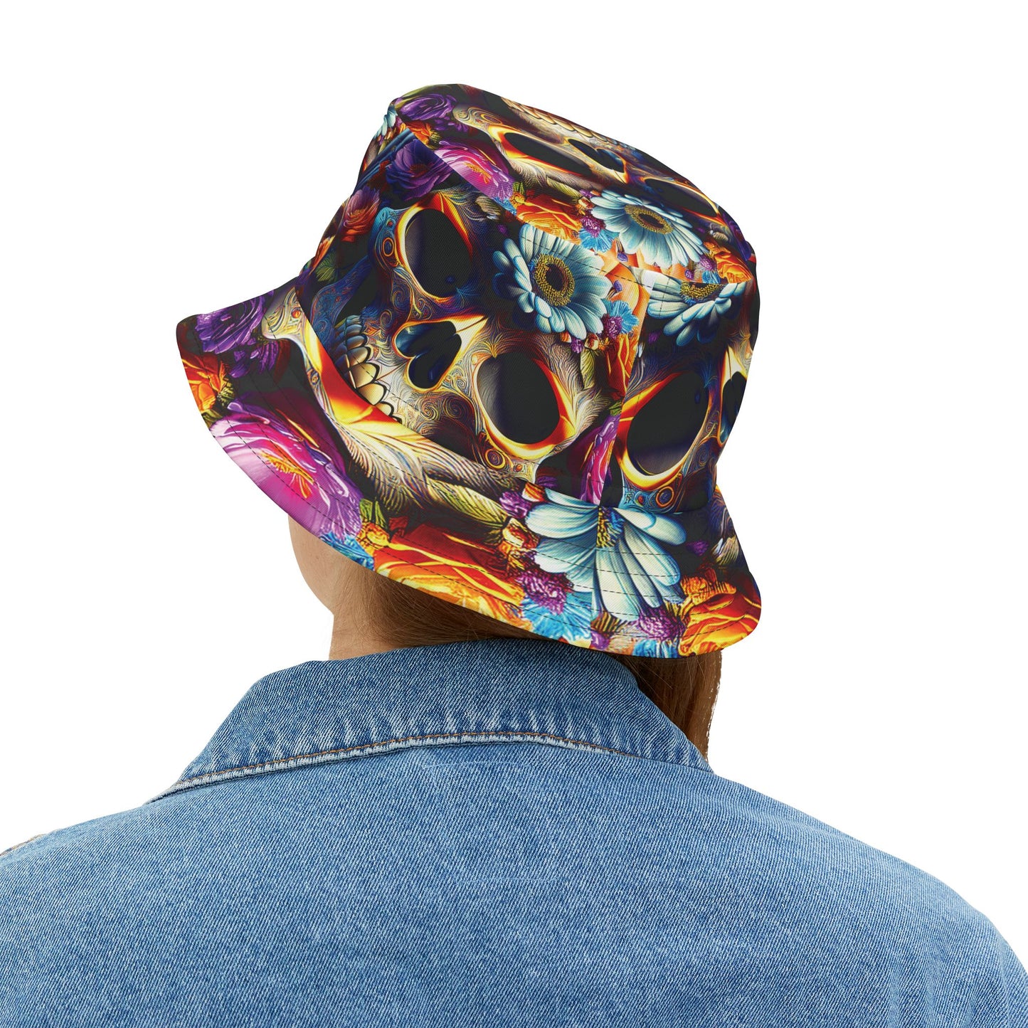 Halloween - Floral Skull Pumpkin Bucket Hat