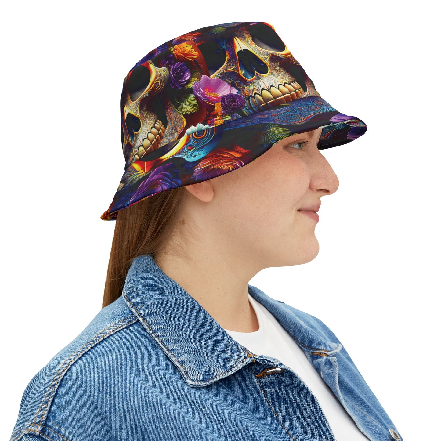 Halloween - Floral Skull Pumpkin Bucket Hat