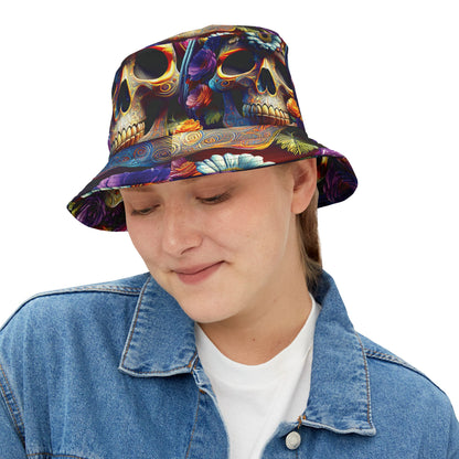 Halloween - Floral Skull Pumpkin Bucket Hat